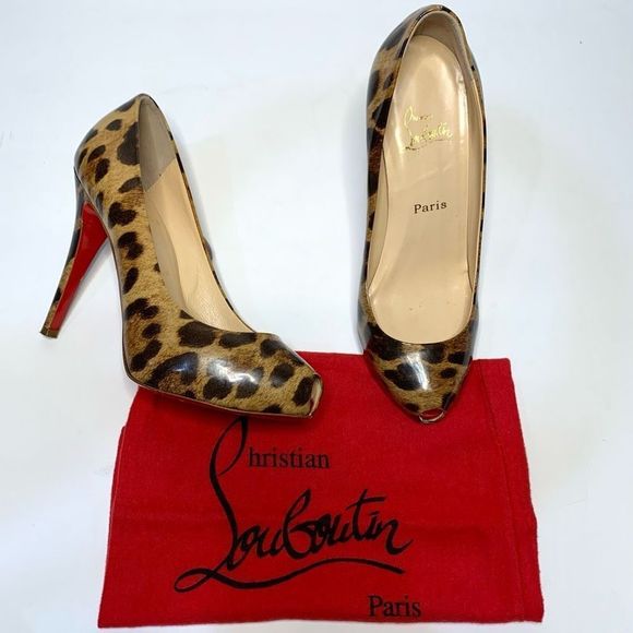 Christian Louboutin Shoes - Christian Louboutin Leopard Print Patent Leather Peep Toe Pump EU 37 US 7 Heels